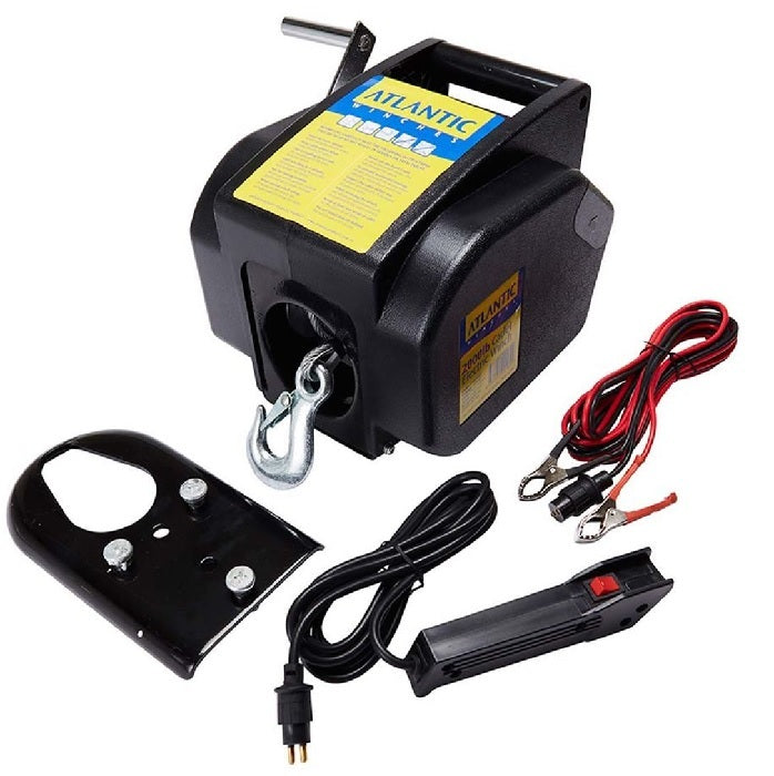 Atlantic 12v Cadet Electric Trailer Winch 2000lb 9m X 4.8mm With Snap Hook