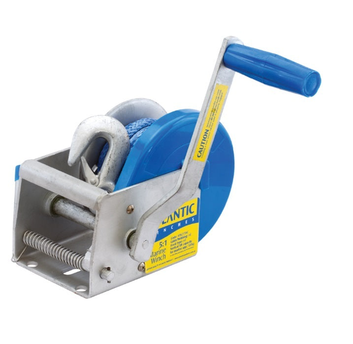 Atlantic Marine Trailer Winch With Dyneema Rope 725kg 5:1 5mm X 6m With Snap Hook