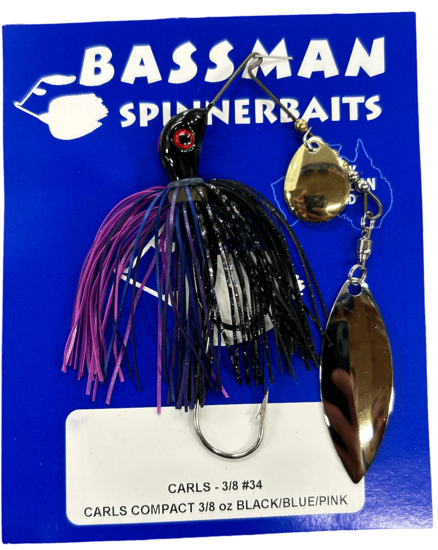 Bassman Carls Compact 3/8oz Spinnerbait Lure 34 - Black/Blue/Pink