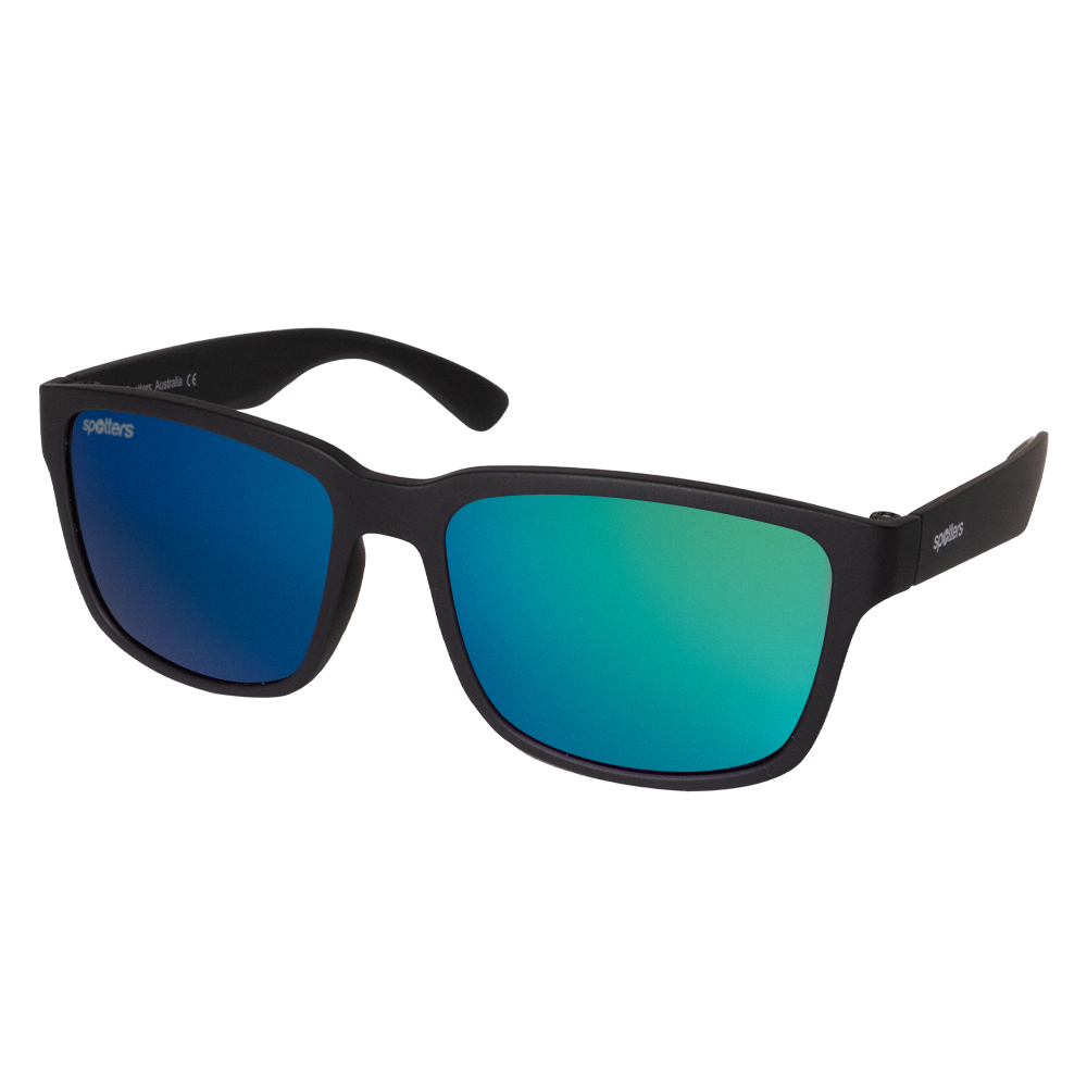 Spotters Premium Kids Kanga Polarised Sunglasses Matt Black - Green
