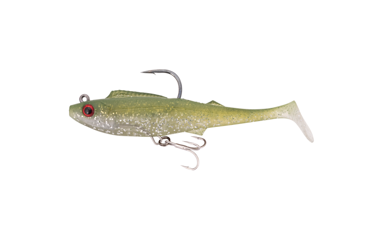 Berkley Shimma Pro Rig 4.5in Soft Plastic Swimbait Lure Olive Glitter