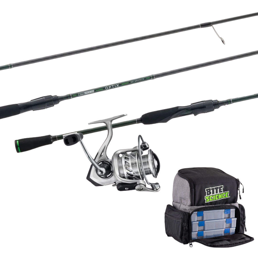 Bite Science Optix Spinning Combo W/ Back Pack & Lure Box