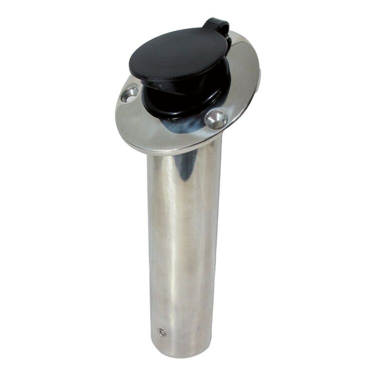 Stainless Steel Flush Mount Fishing Rod Holder With Black Cap