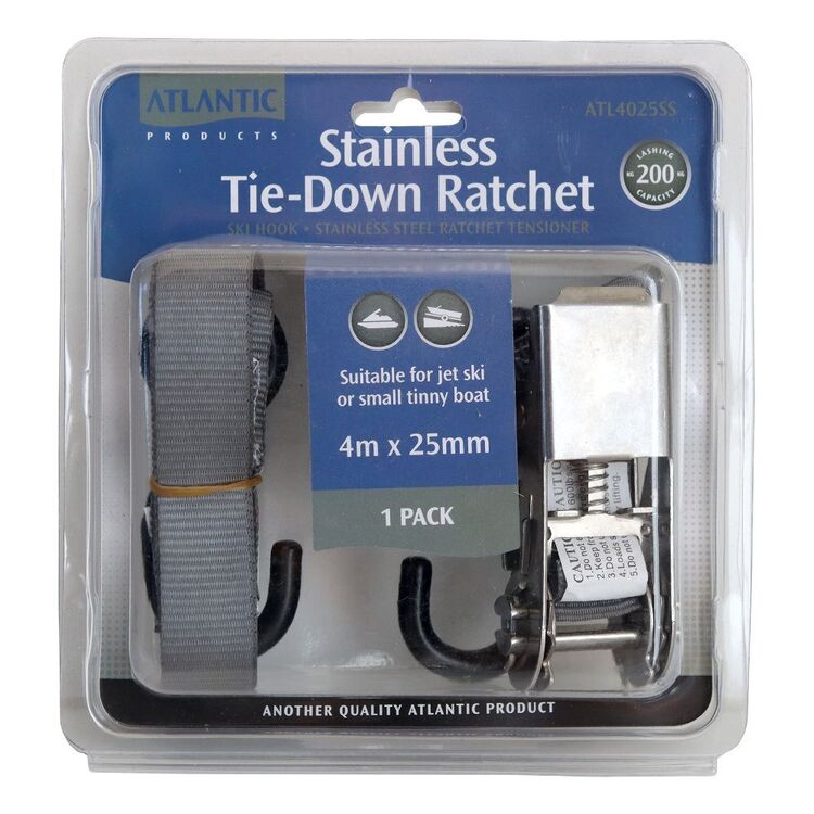 Atlantic Stainless Steel Tie Down Ratchet Strap Single 25mm x 4m - 200kg