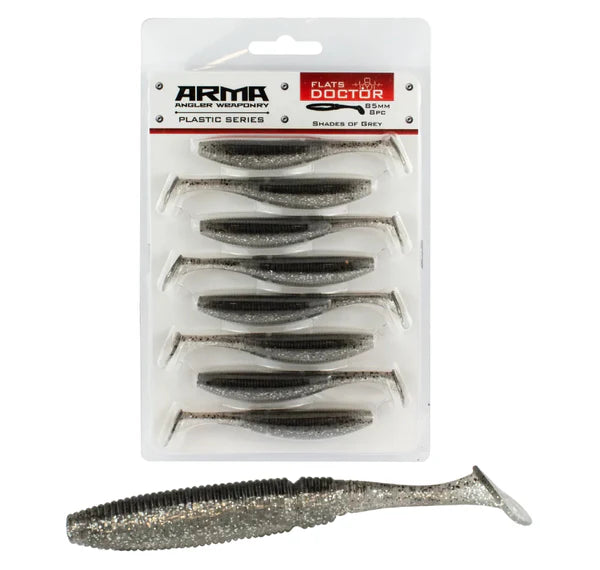 Arma Flats Doctor 85mm Soft Plastic Lure Shades Of Grey