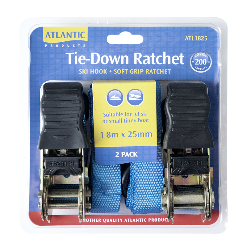 Atlantic Tie Down Ratchet Strap Pair 25mm X 1.8m - 200kg