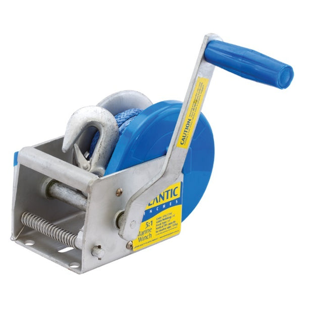 Atlantic Marine Trailer Winch With Dyneema Rope 725kg 5:1 5mm X 6m With Snap Hook