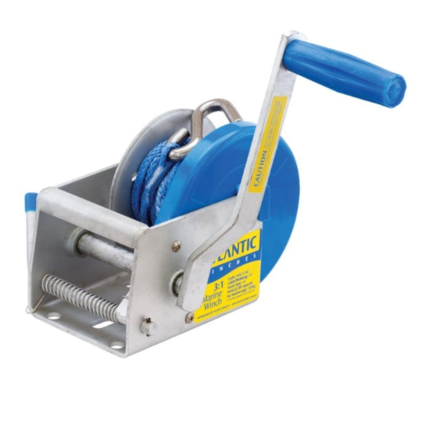 Atlantic Marine Trailer Winch With Dyneema Rope 550kg 3:1 4mm X 6m With S Hook