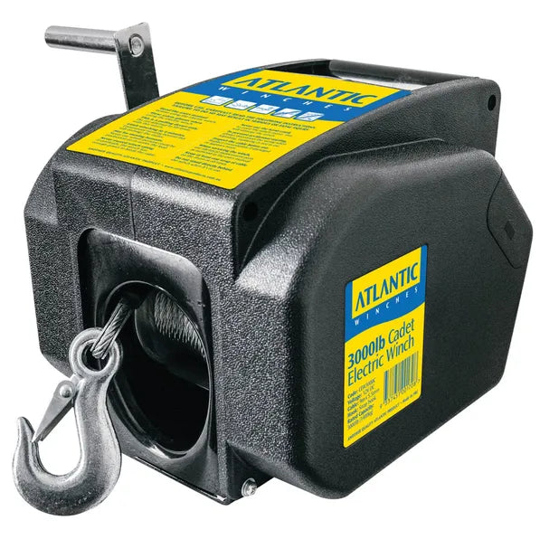 Atlantic 12v Cadet Electric Trailer Winch 3000lb 9m X 5.4mm With Snap Hook