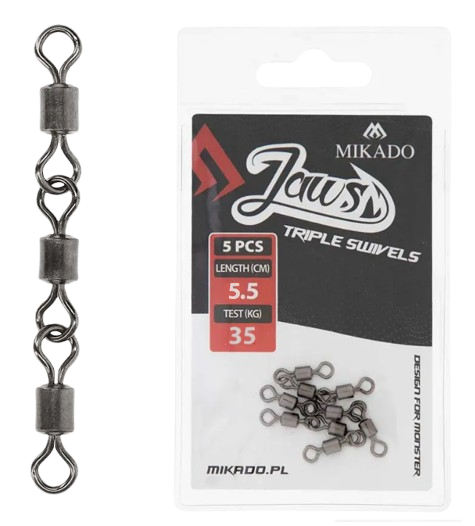 Mikado Jaws Triple Swivels XL 35kg 5pk