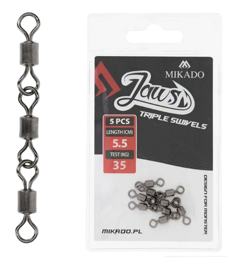 Mikado Jaws Triple Swivels XL 35kg 5pk