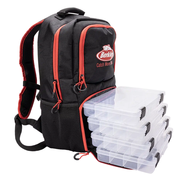 Berkley Backpack With 4 Tackle Trays Red & Black