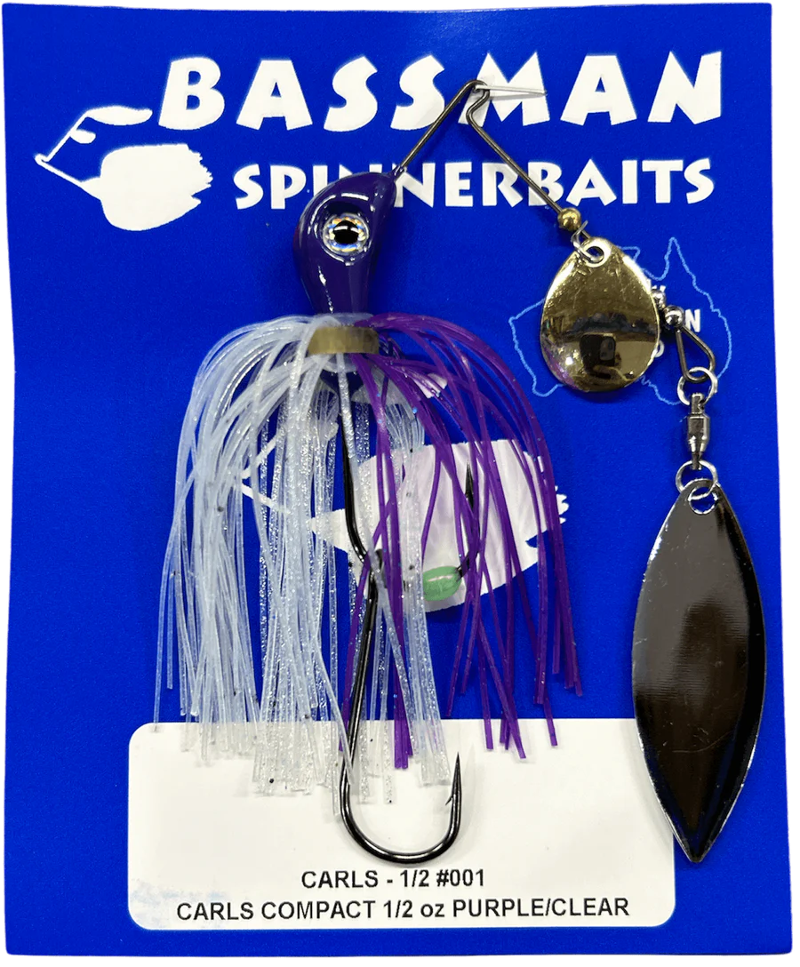 Bassman Carls Compact 1/2oz Spinnerbait Lure 001 - Purple/Clear