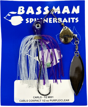 Bassman Carls Compact 1/2oz Spinnerbait Lure 001 - Purple/Clear