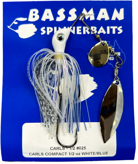 Bassman Carls Compact 1/2oz Spinnerbait Lure 025 - White/Blue