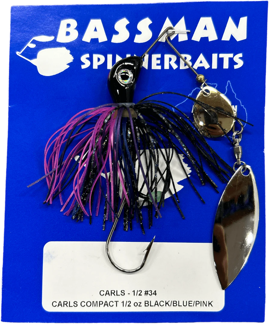 Bassman Carls Compact 1/2oz Spinnerbait Lure 34 - Black/Blue/Pink