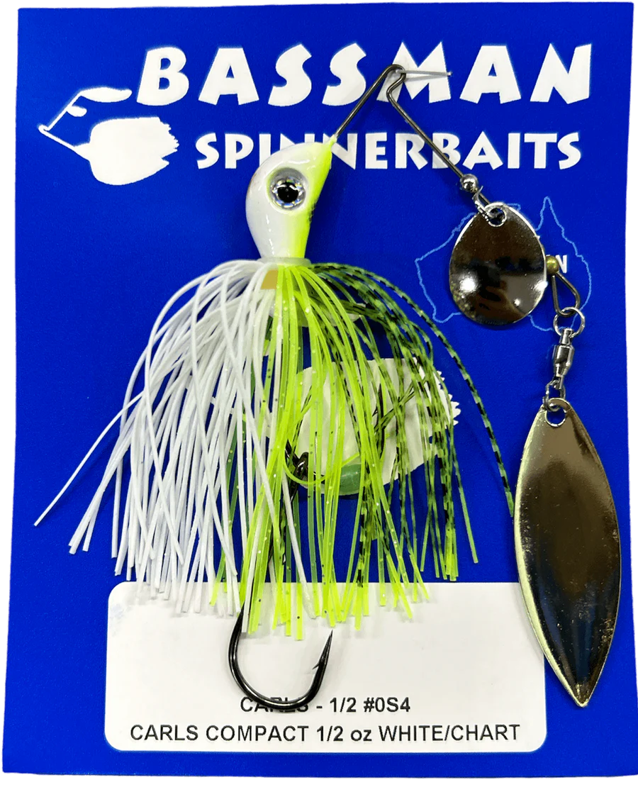 Bassman Carls Compact 1/2oz Spinnerbait Lure 0S4 - White/Chart