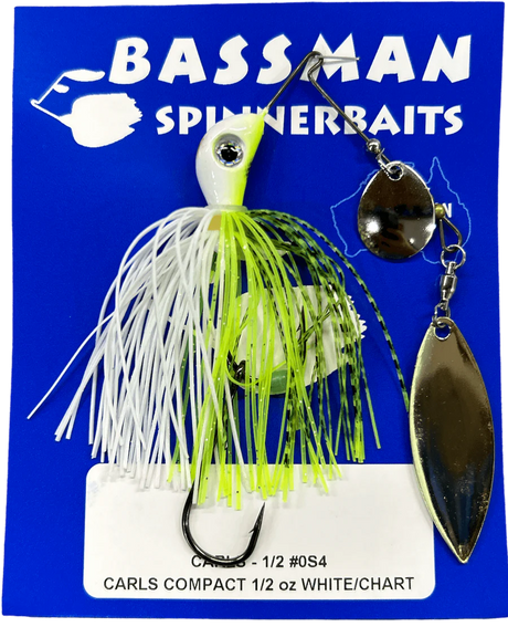 Bassman Carls Compact 1/2oz Spinnerbait Lure 0S4 - White/Chart