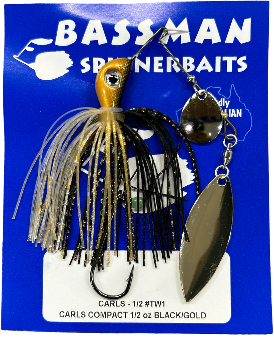 Bassman Carls Compact 1/2oz Spinnerbait Lure TW1 - Black/Gold