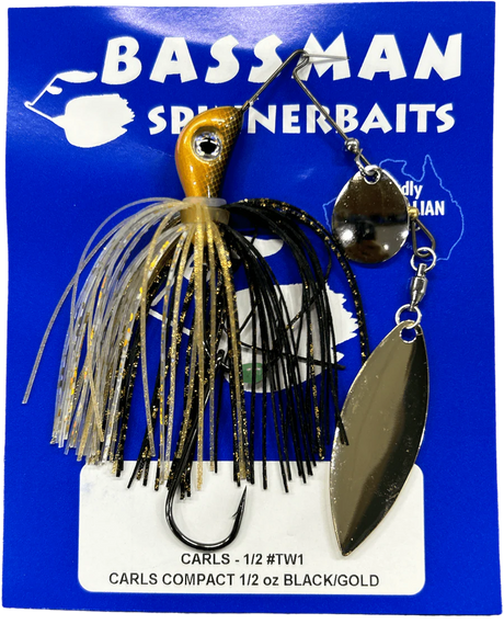 Bassman Carls Compact 1/2oz Spinnerbait Lure TW1 - Black/Gold