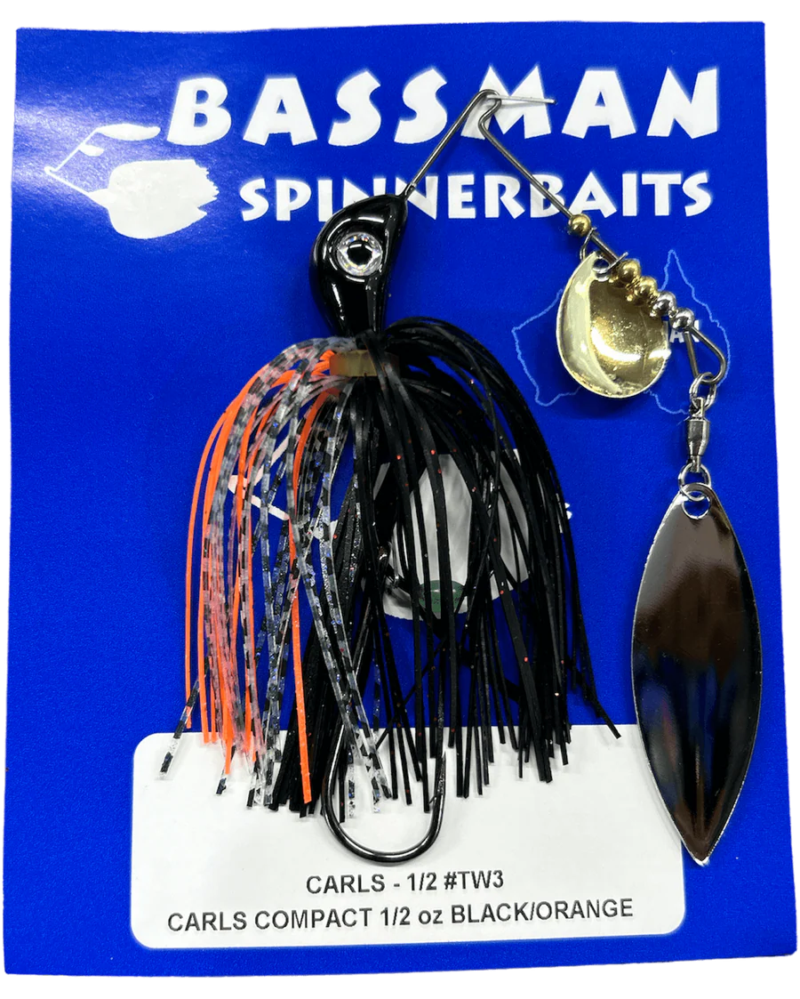 Bassman Carls Compact 1/2oz Spinnerbait Lure TW3 - Black/Orange