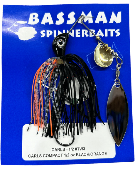 Bassman Carls Compact 1/2oz Spinnerbait Lure TW3 - Black/Orange