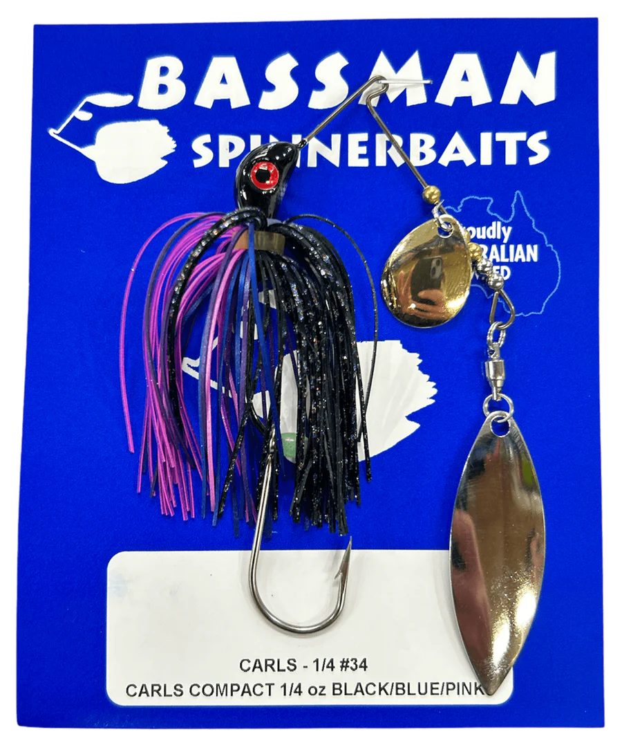 Bassman Carls Compact 1/4oz Spinnerbait Lure 34 - Black/Blue/Pink