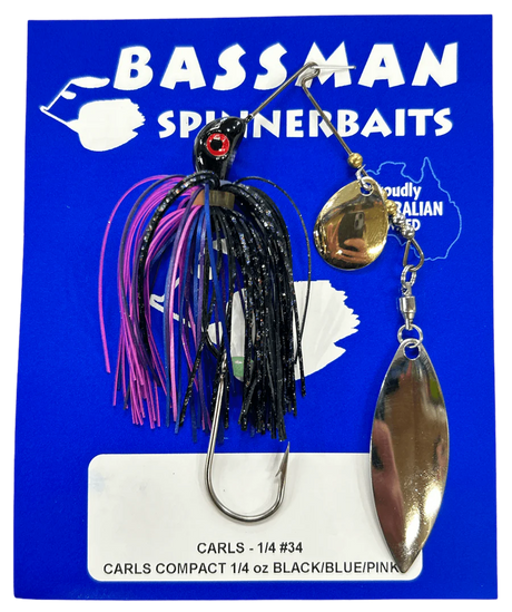 Bassman Carls Compact 1/4oz Spinnerbait Lure 34 - Black/Blue/Pink
