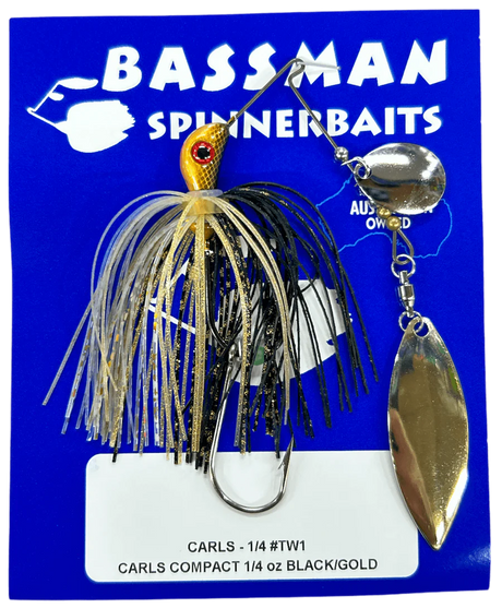 Bassman Carls Compact 1/4oz Spinnerbait Lure TW1 - Black/Gold