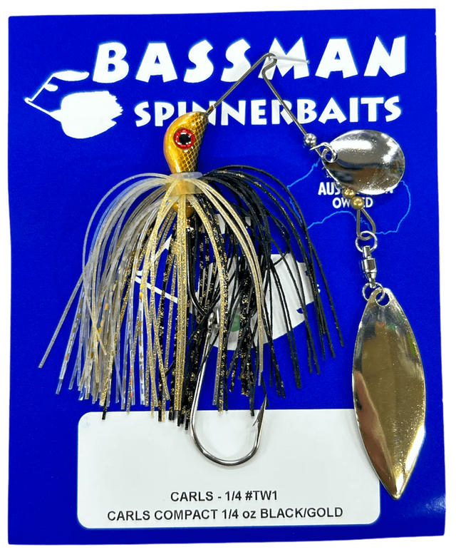 Bassman Carls Compact 1/4oz Spinnerbait Lure TW1 - Black/Gold