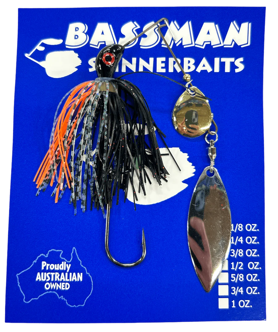 Bassman Carls Compact 1/4oz Spinnerbait Lure TW3 - Black/Orange