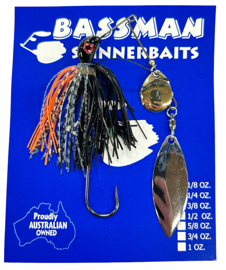 Bassman Carls Compact 1/4oz Spinnerbait Lure TW3 - Black/Orange