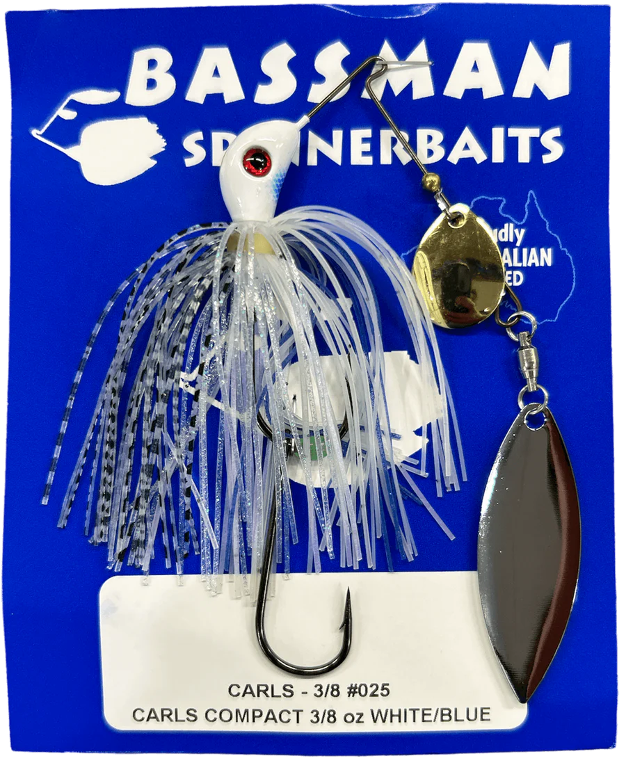 Bassman Carls Compact 3/8oz Spinnerbait Lure 025 - White/Blue