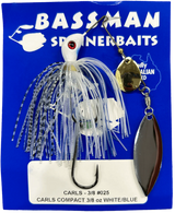 Bassman Carls Compact 3/8oz Spinnerbait Lure 025 - White/Blue