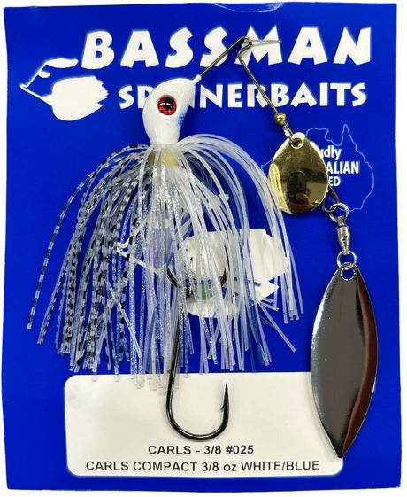 Bassman Carls Compact 3/8oz Spinnerbait Lure 025 - White/Blue