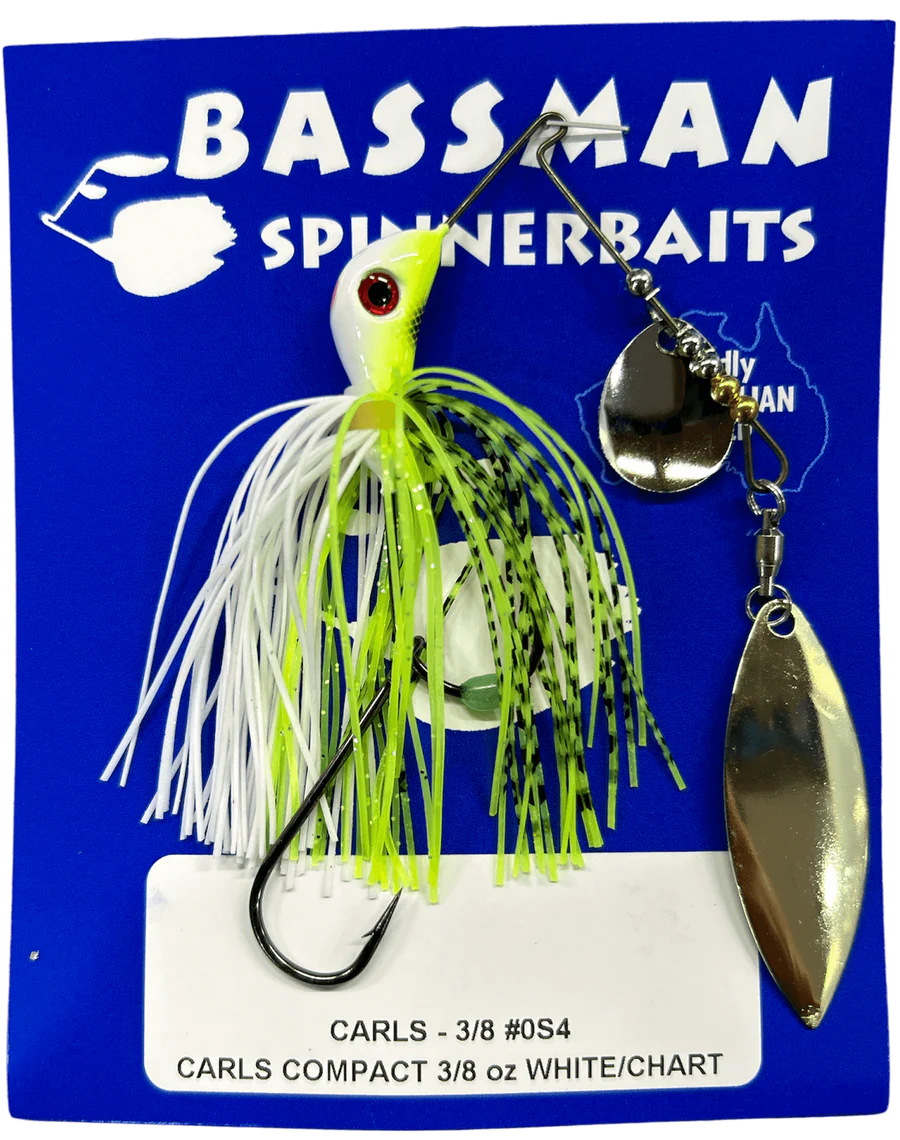 Bassman Carls Compact 3/8oz Spinnerbait Lure 0S4 - White/Chart