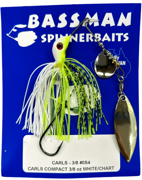 Bassman Carls Compact 3/8oz Spinnerbait Lure 0S4 - White/Chart