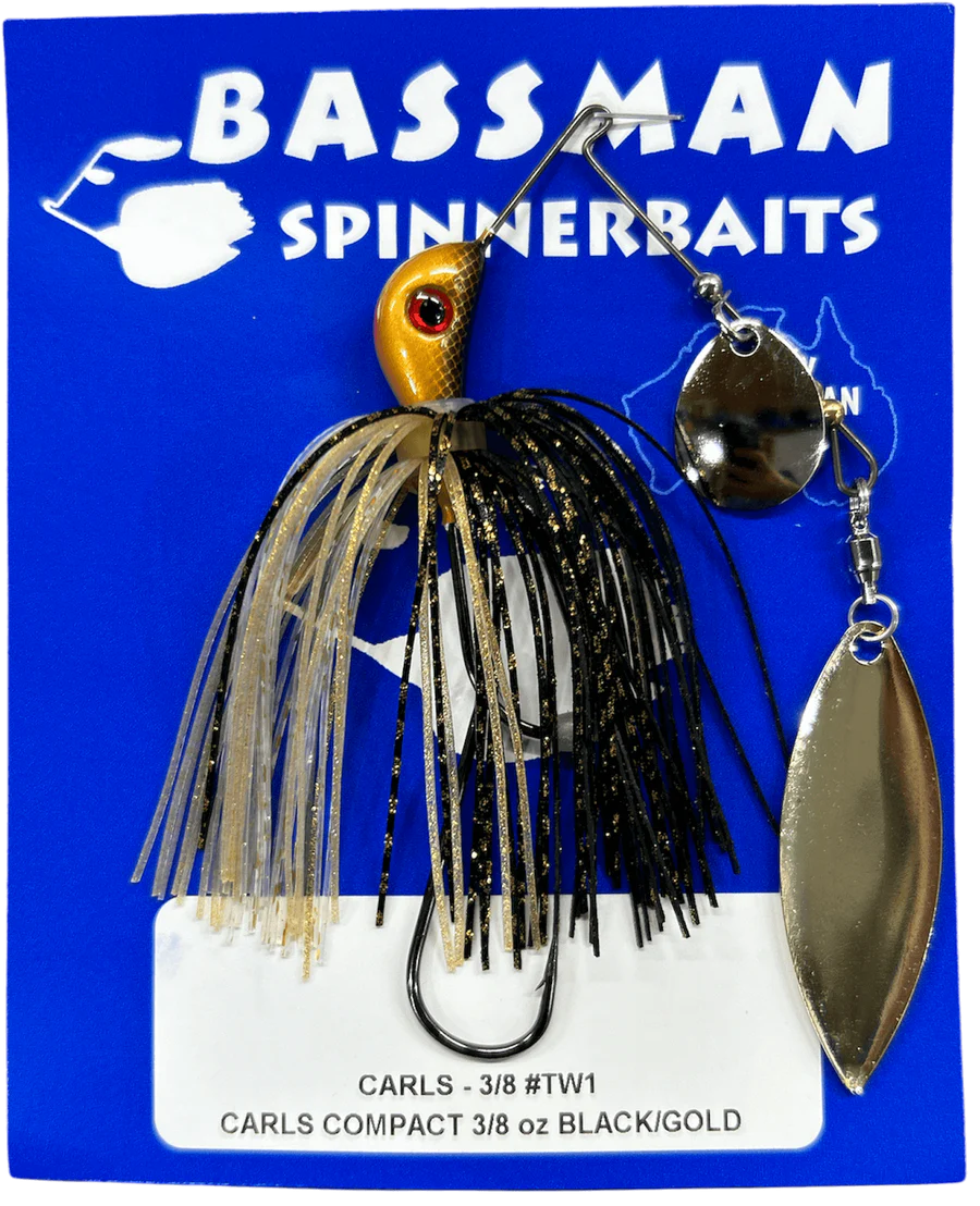 Bassman Carls Compact 3/8oz Spinnerbait Lure TW1 - Black/Gold