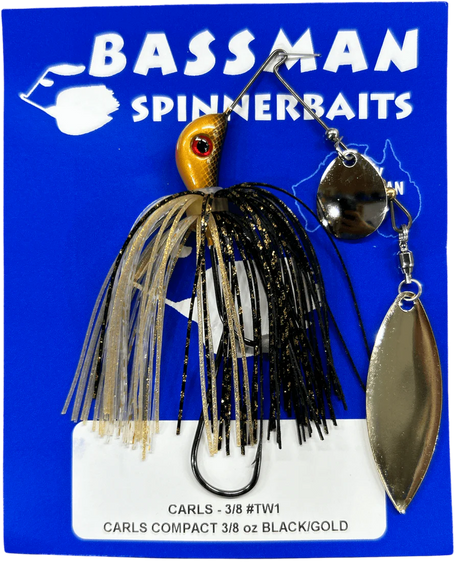 Bassman Carls Compact 3/8oz Spinnerbait Lure TW1 - Black/Gold
