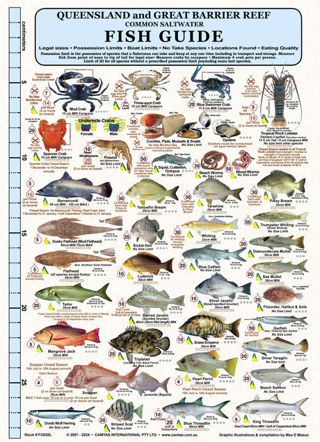 Camtas Fisherman's Queensland Waterproof Fish Identification Card A4 106 Species