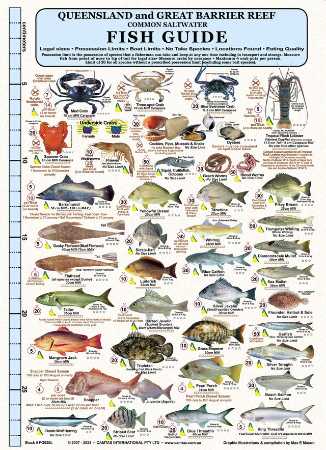 Camtas Fisherman's Queensland Waterproof Fish Identification Card A4 106 Species