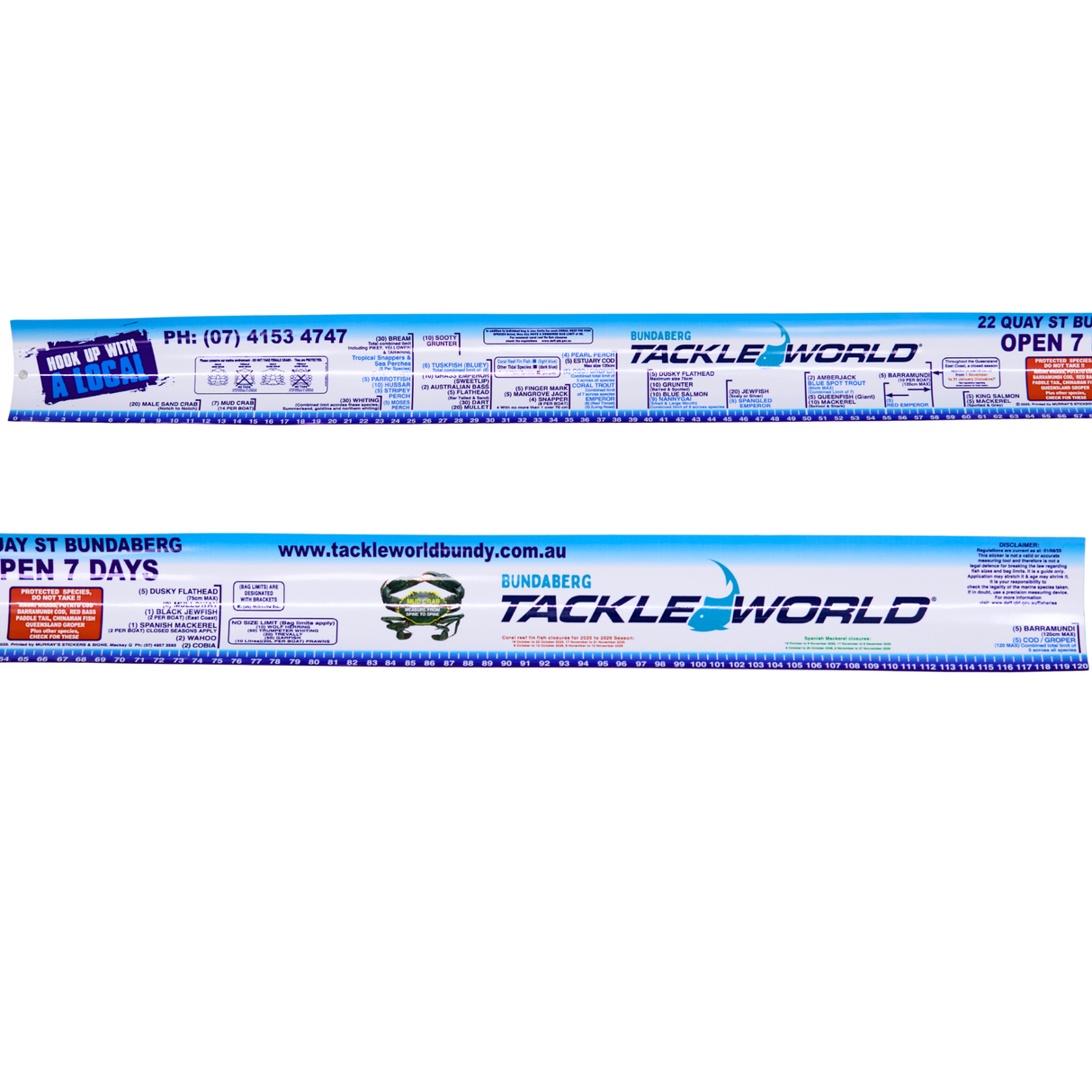 Tackle World Bundy's Fish Measure Sticker With Fish Sizes And Bag Limits 120cm