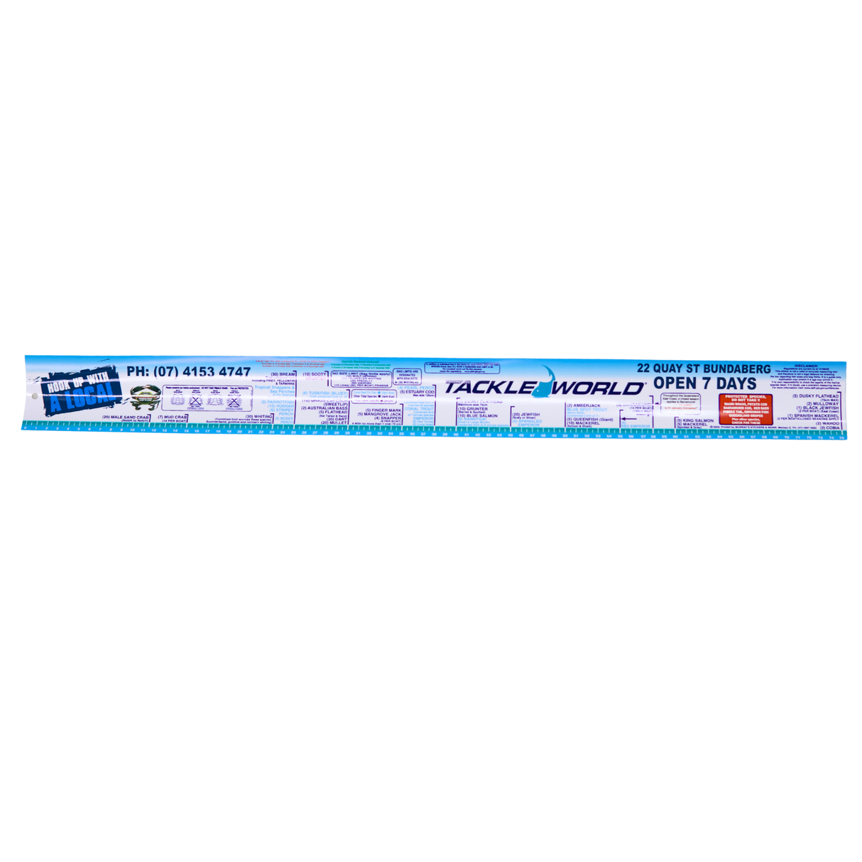 Tackle World Bundy's Fish Measure Sticker With Fish Sizes And Bag Limits 75cm