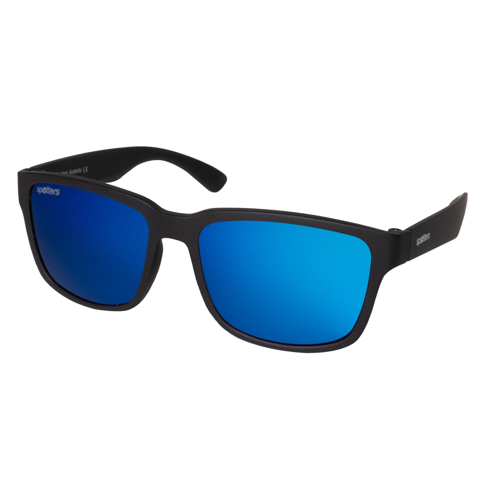 Spotters Premium Kids Kanga Polarised Sunglasses Matt Black - Blue