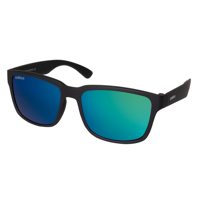 Spotters Premium Kids Kanga Polarised Sunglasses Matt Black - Green