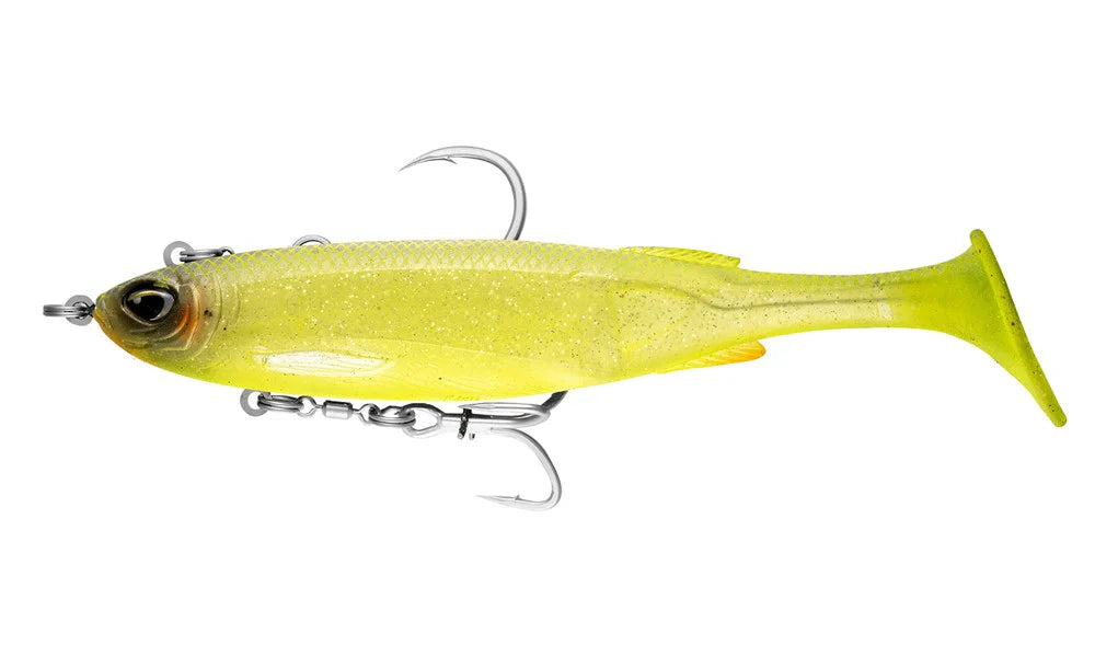 Nomad Live Ops Pre-Rigged Maniax 8in Soft Plastic Swimbait Lure Chartreuse UV