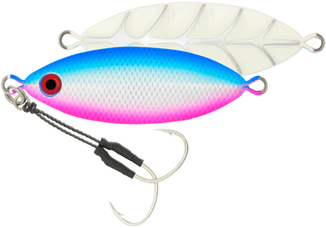 Samaki Ribcage Slow Fall 80g Metal Jig Lure Blue Pink Silver