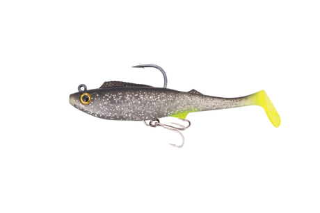 Berkley Shimma Pro Rig 4.5in Soft Plastic Swimbait Lure Silver Chartreuse
