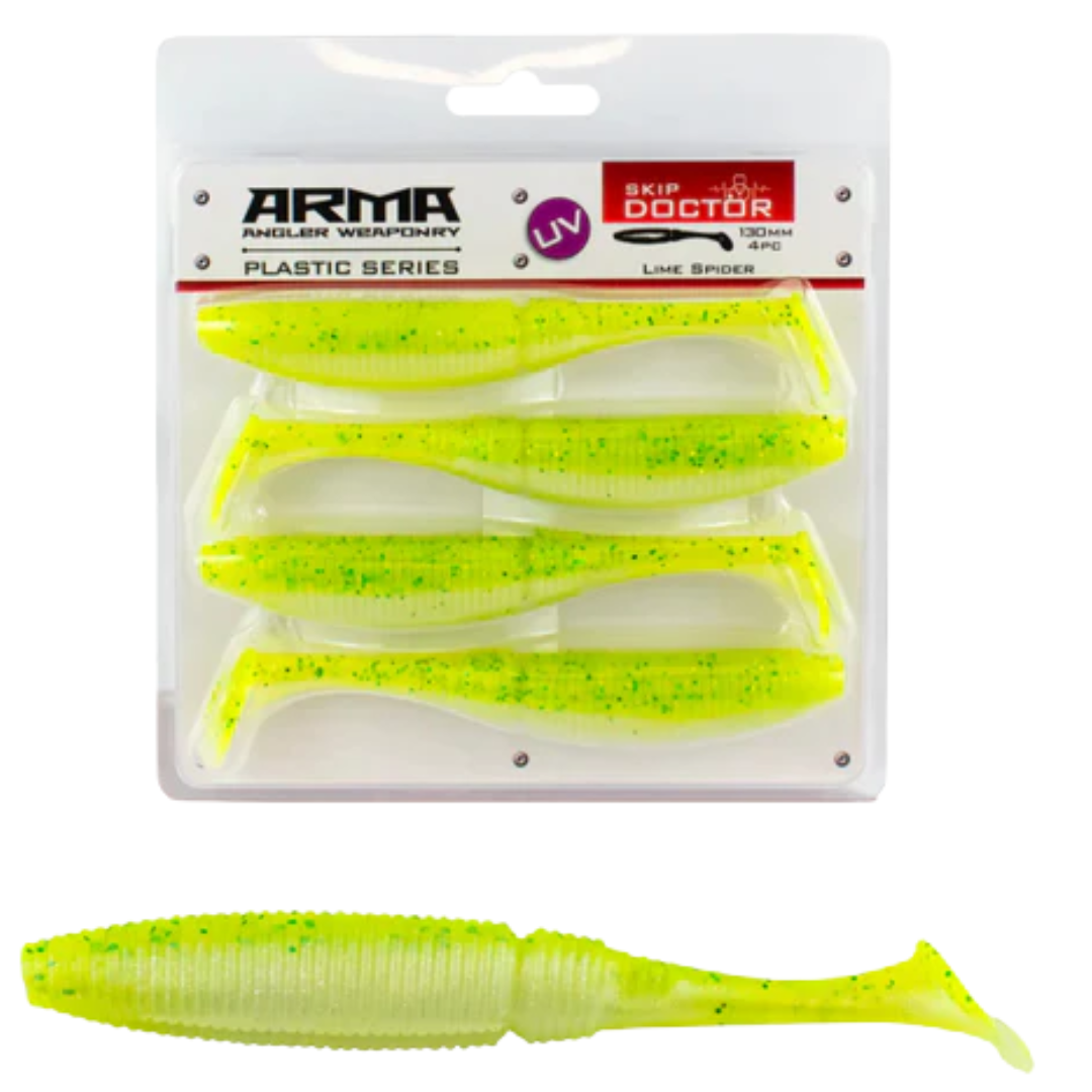 Arma Skip Doctor 130mm Soft Plastic Lure Lime Spider