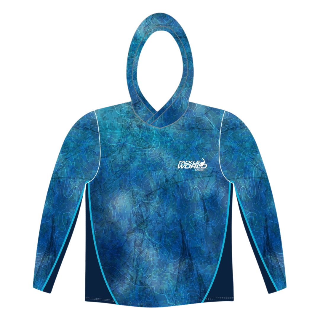 Tackle World Bundaberg Blue Offshore White Fish Adult Hooded Fishing Jersey